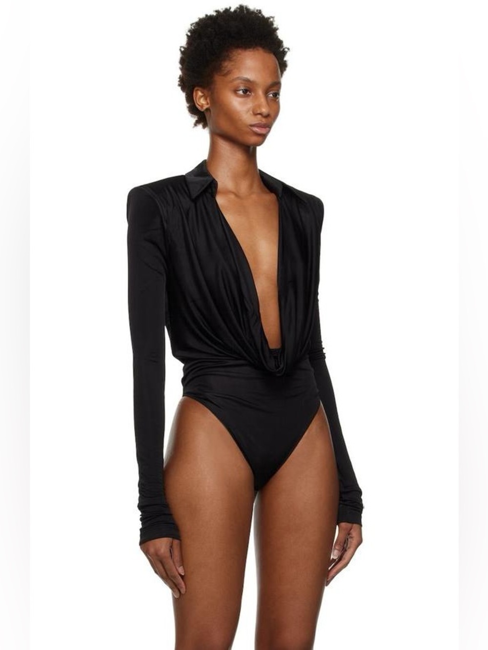 GAUGE81 Bauska Draped Jersey Plunge Neck Black Long Sleeve Bodysuit EUC Size S